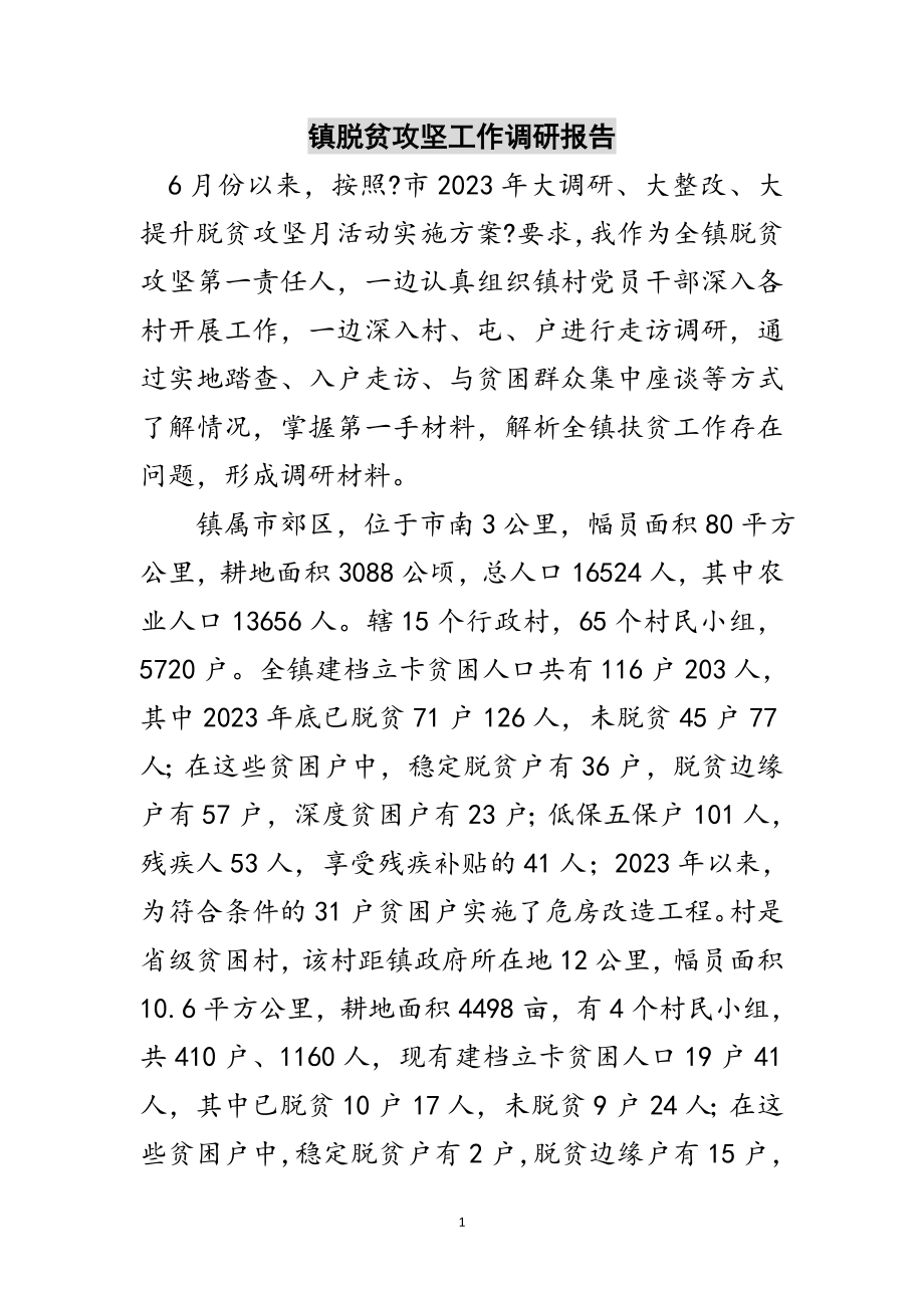 2023年镇脱贫攻坚工作调研报告范文.doc_第1页