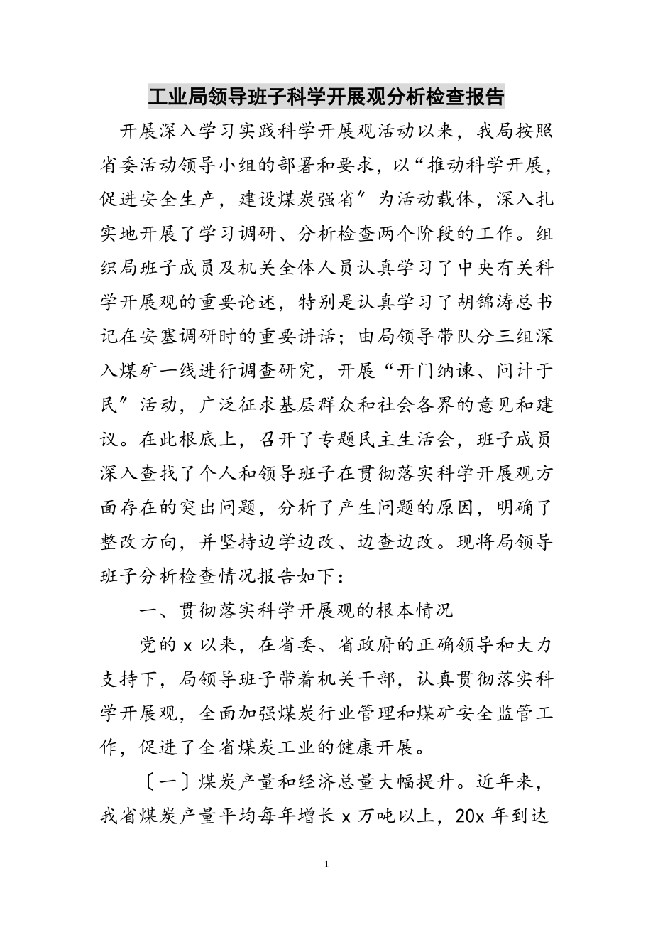 2023年工业局领导班子科学发展观分析检查报告范文.doc_第1页