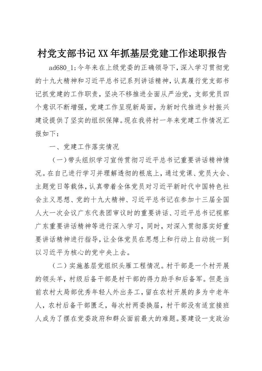 2023年村党支部书记某年抓基层党建工作述职报告新编.docx_第1页