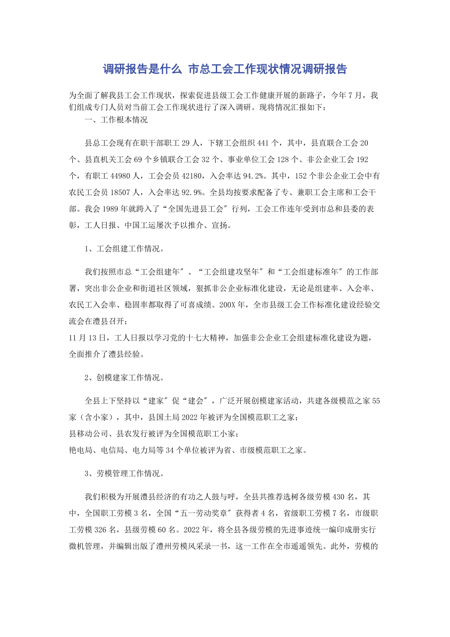 2023年调研报告是什么 市总工会工作现状情况调研报告.docx_第1页