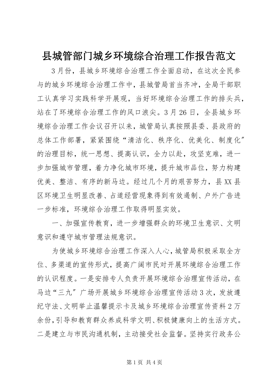 2023年县城管部门城乡环境综合治理工作报告.docx_第1页