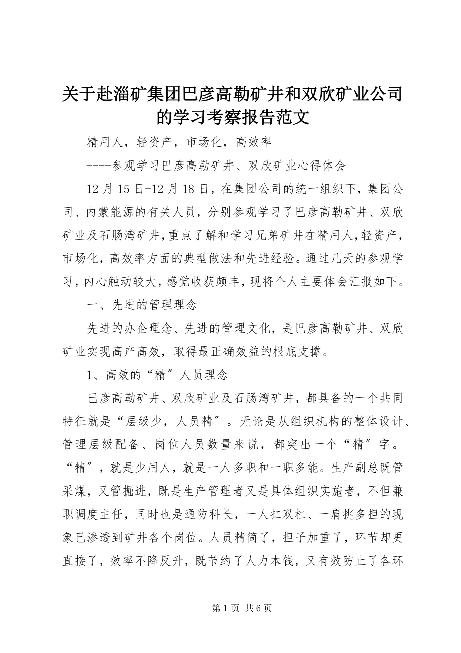 2023年赴淄矿集团巴彦高勒矿井和双欣矿业公司的学习考察报告.docx_第1页