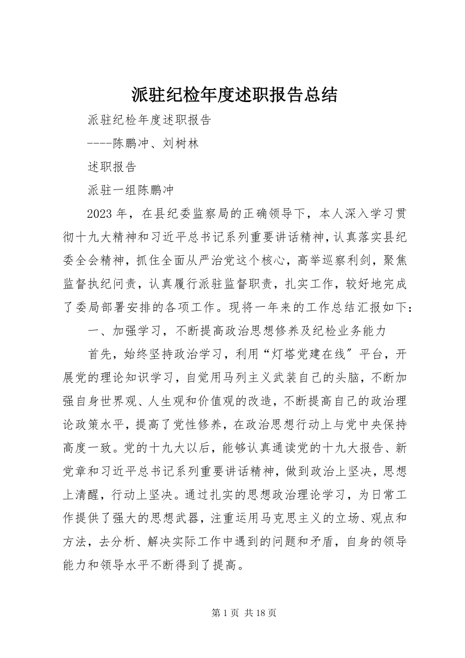 2023年派驻纪检年度述职报告总结.docx_第1页