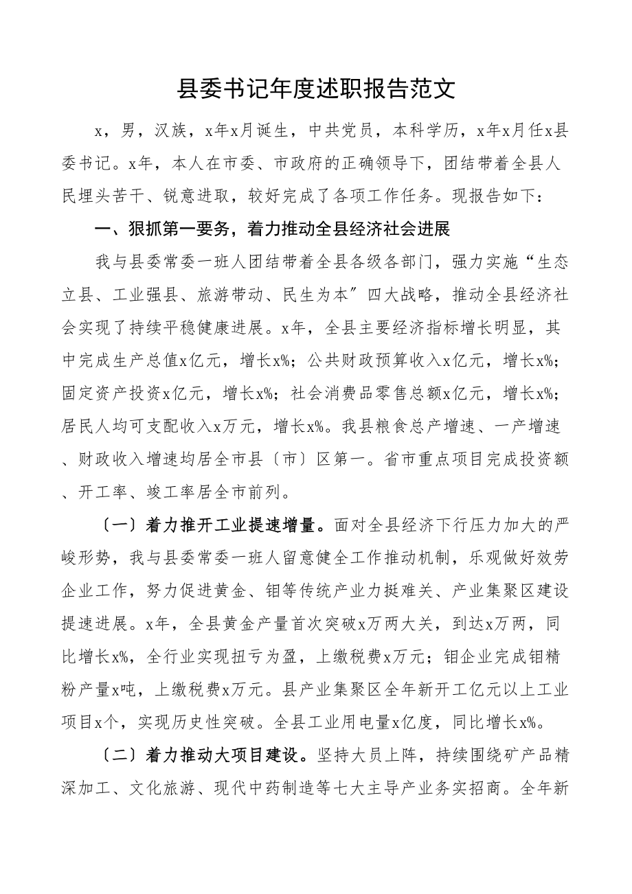 2023年县委书记年度述职报告述责述廉.doc_第1页