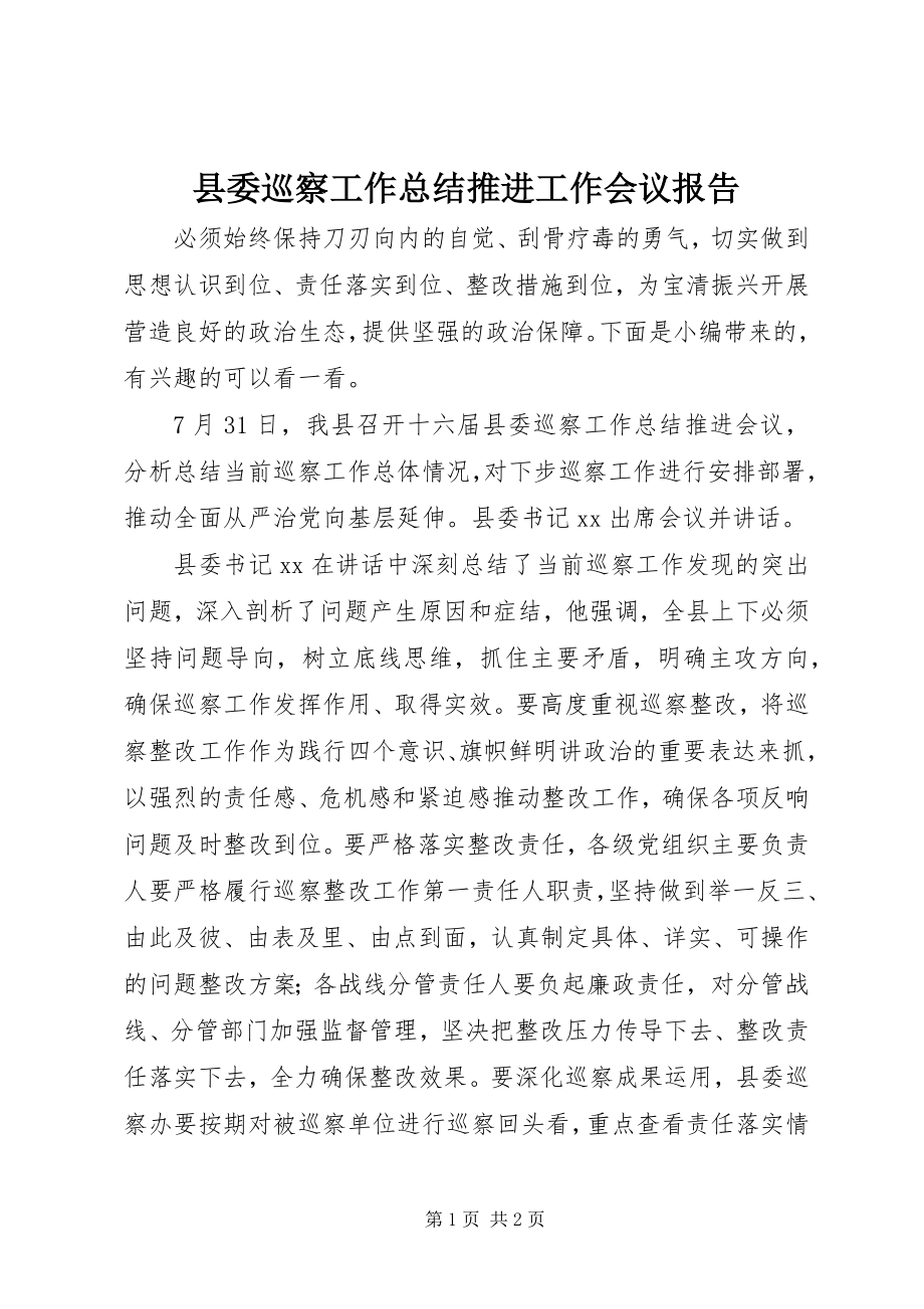 2023年县委巡察工作总结推进工作会议报告.docx_第1页