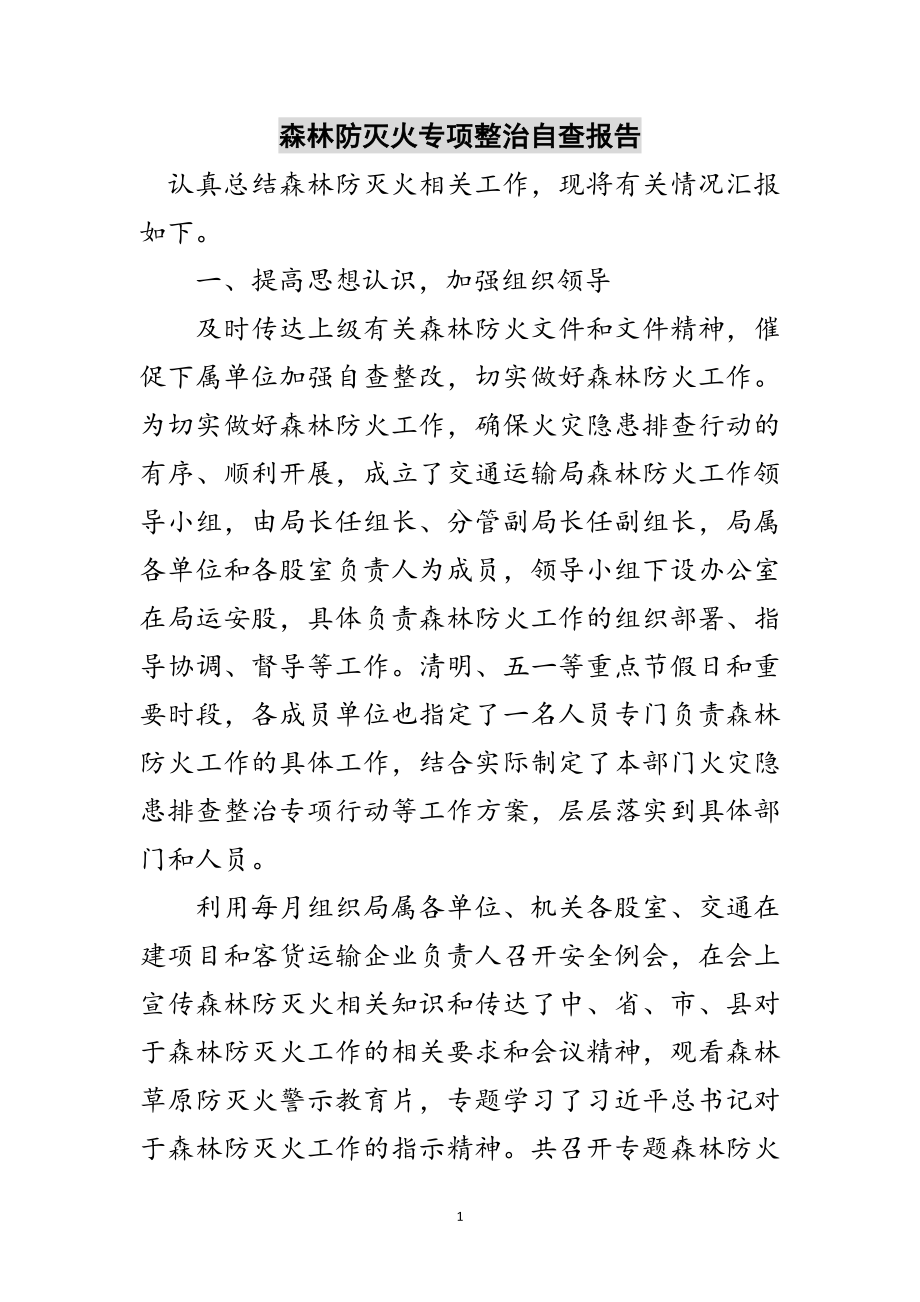 2023年森林防灭火专项整治自查报告范文.doc_第1页