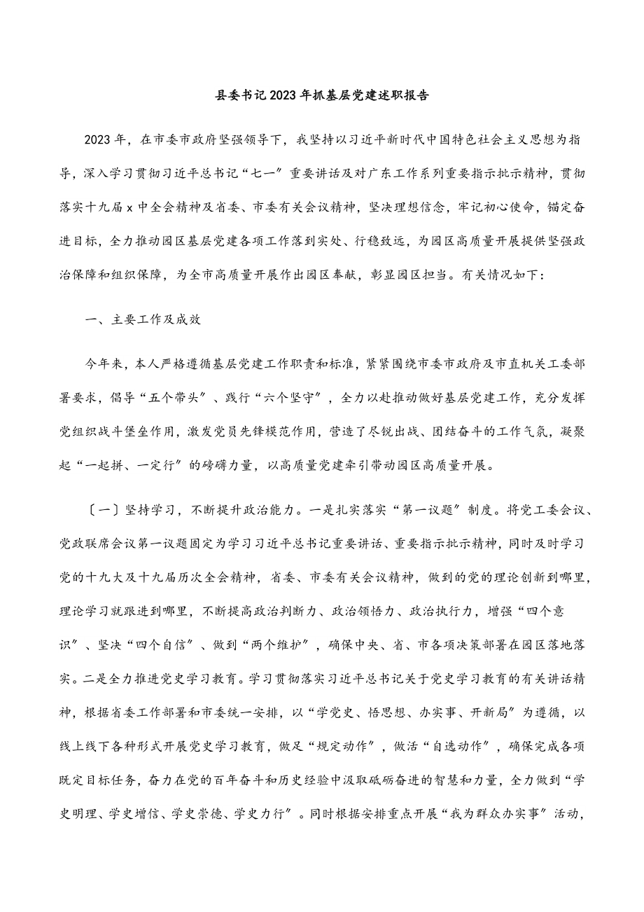 2023年县委书记抓基层党建述职报告.docx_第1页