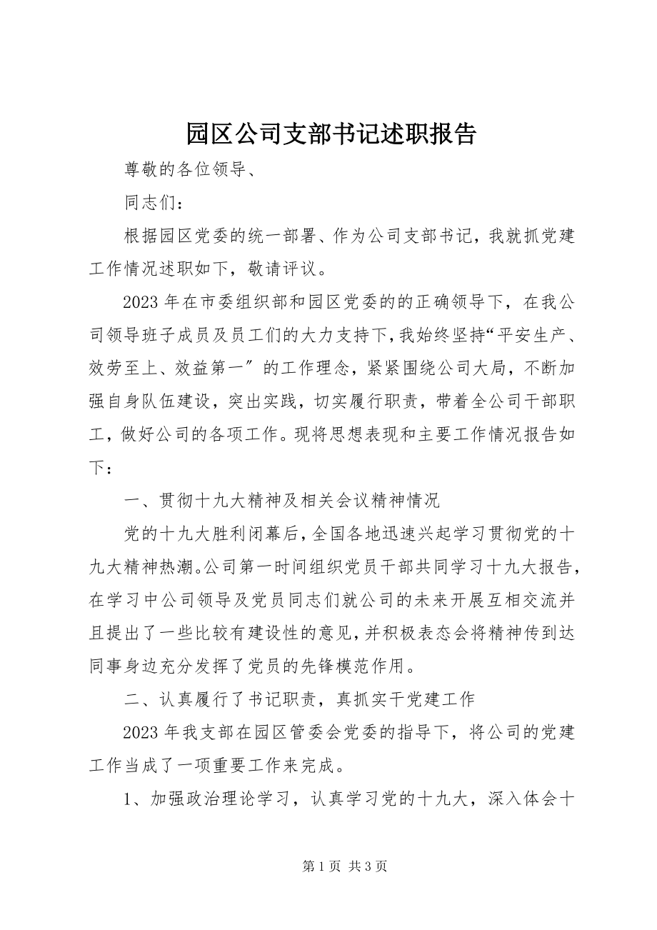 2023年园区公司支部书记述职报告.docx_第1页