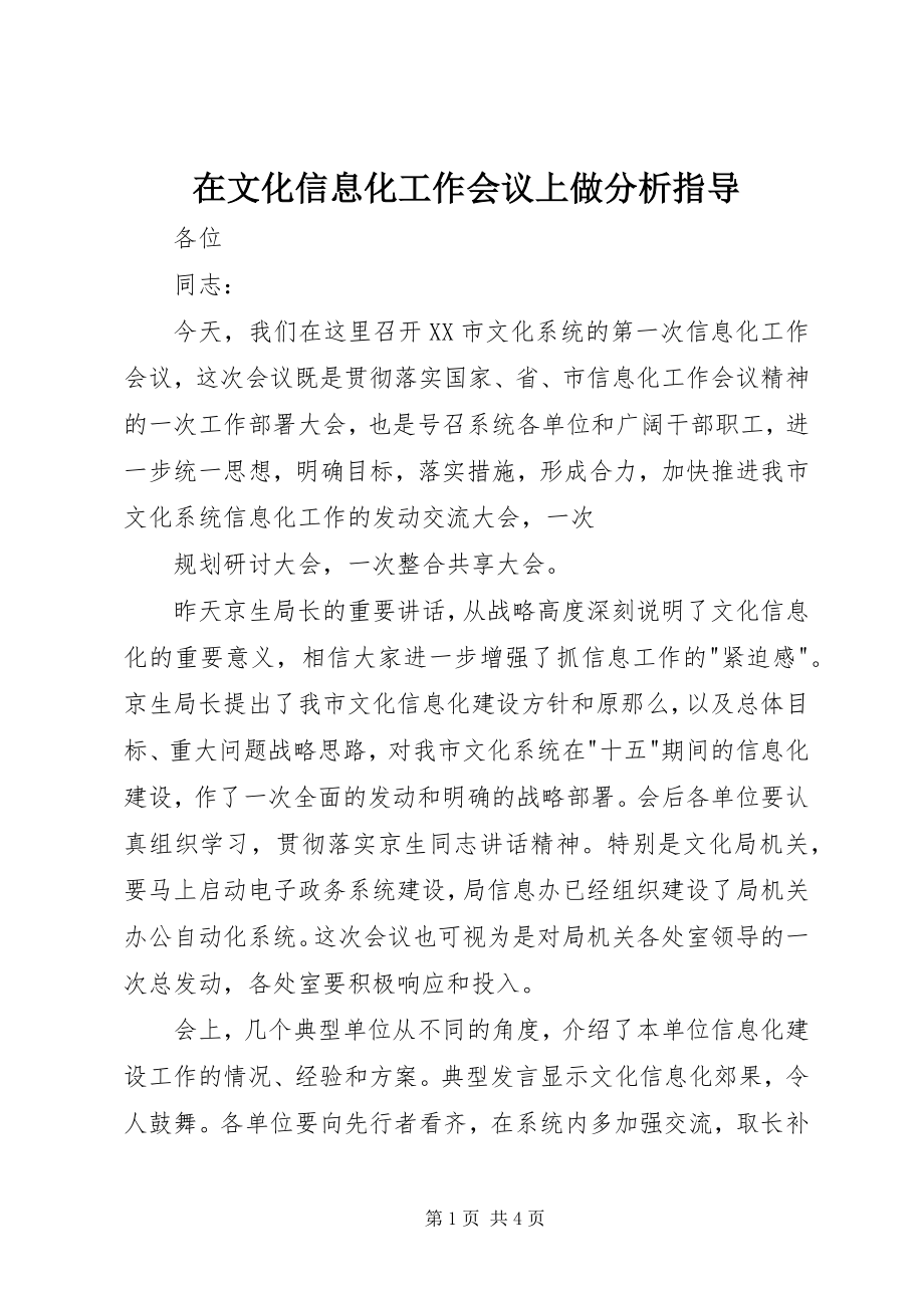 2023年在文化信息化工作会议上做分析指导.docx_第1页