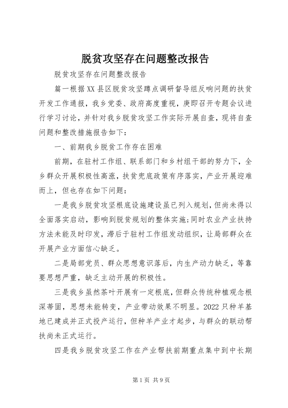 2023年脱贫攻坚存在问题整改报告.docx_第1页