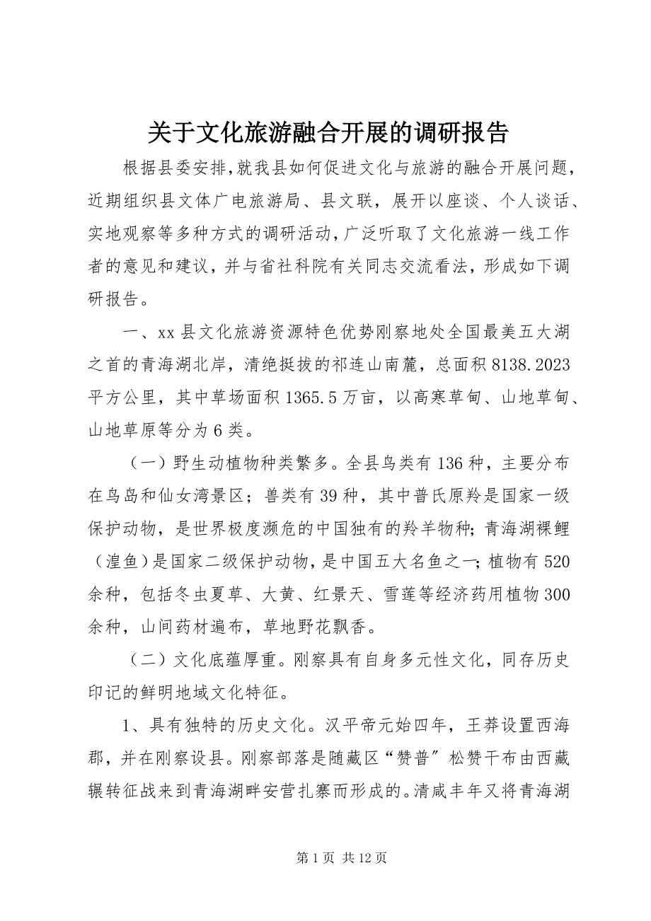 2023年文化旅游融合发展的调研报告.docx_第1页