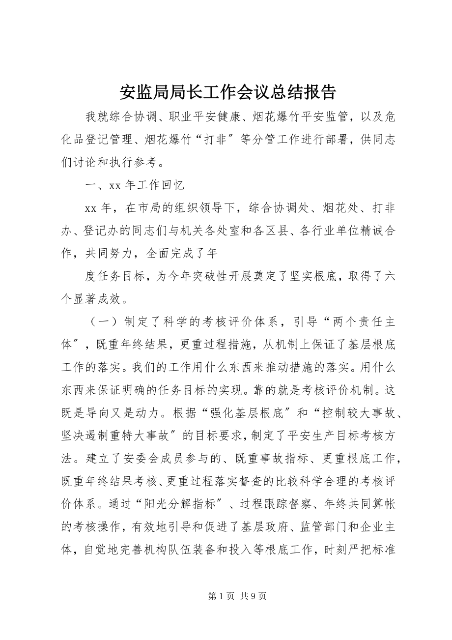 2023年安监局局长工作会议总结报告新编.docx_第1页