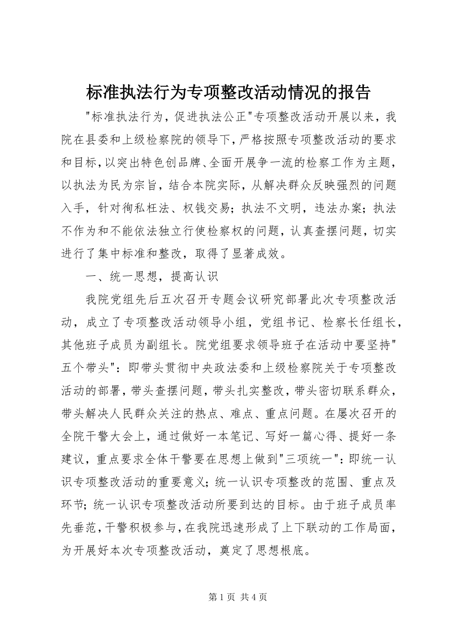 2023年规范执法行为专项整改活动情况的报告.docx_第1页