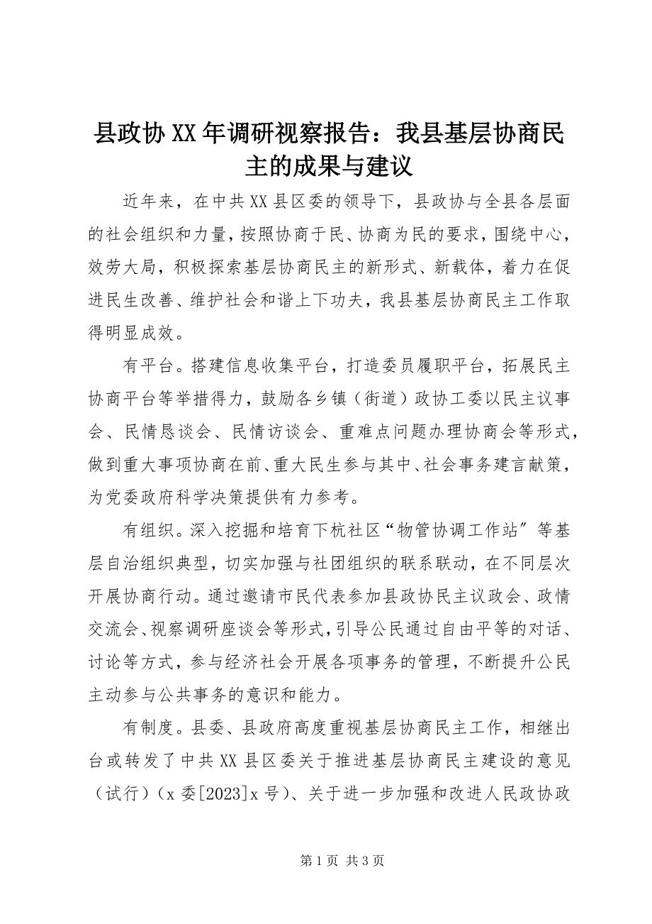 2023年县政协调研视察报告我县基层协商民主的成果与建议.docx_第1页