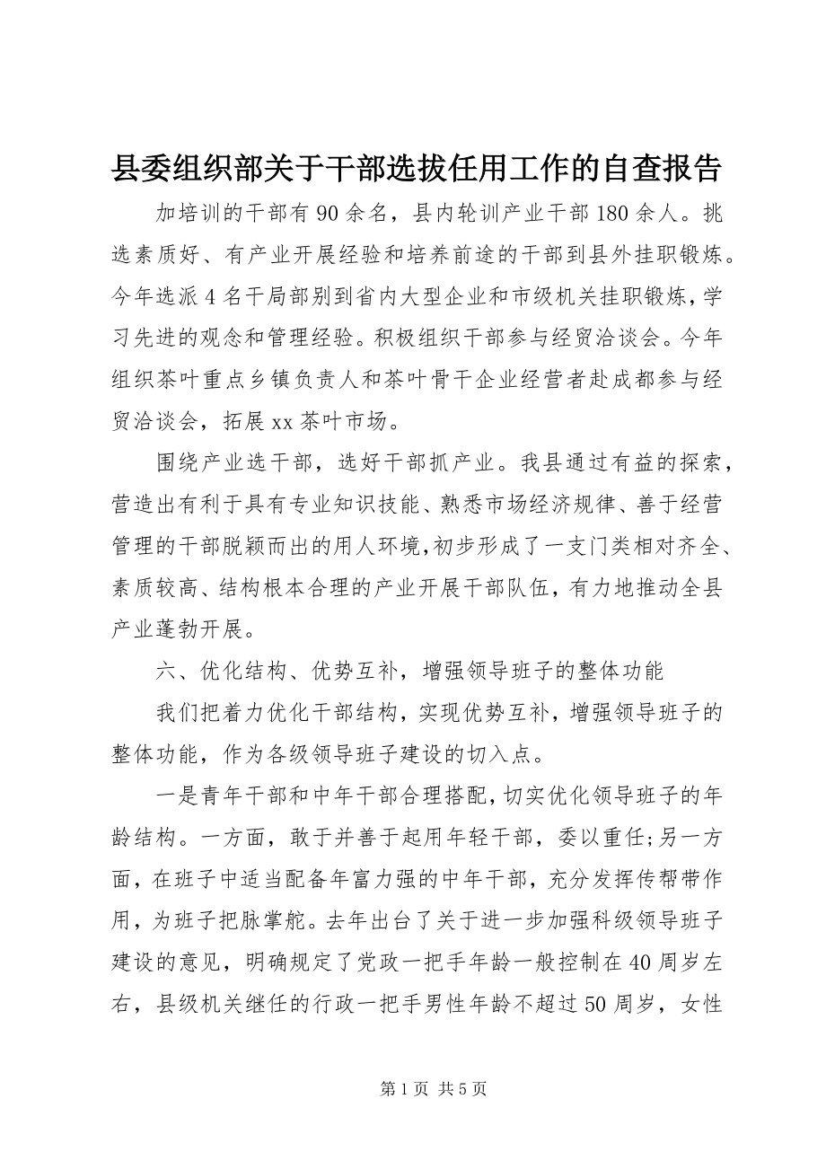 2023年县委组织部关于干部选拔任用工作的自查报告.docx_第1页