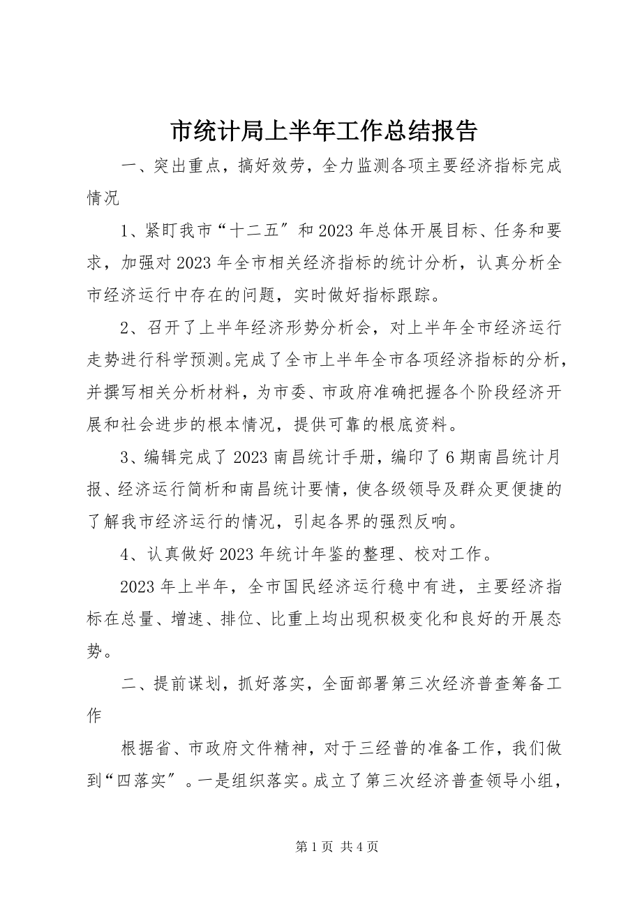 2023年市统计局上半年工作总结报告.docx_第1页