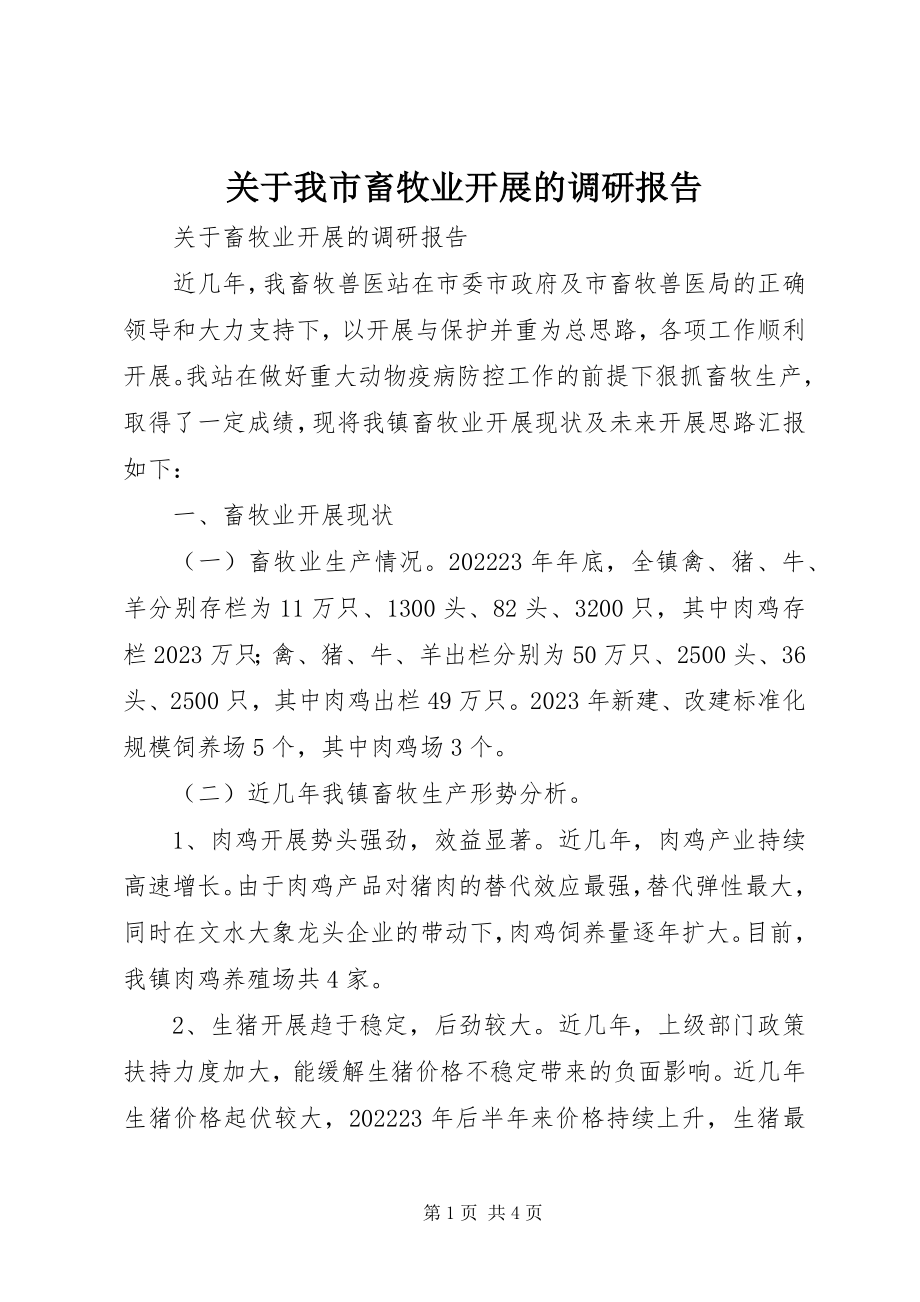 2023年我市畜牧业发展的调研报告.docx_第1页