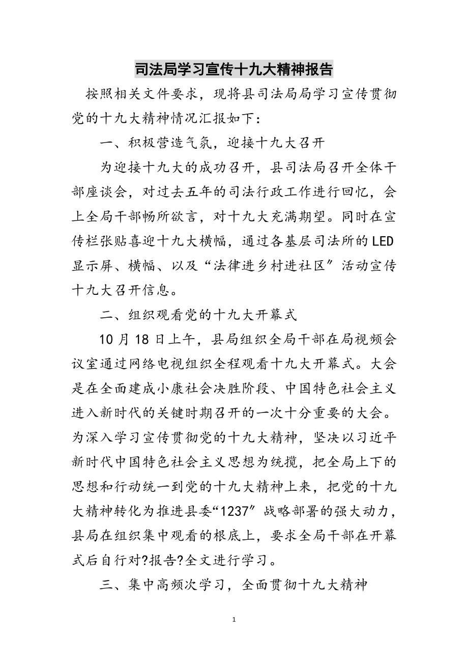 2023年司法局学习宣传十九大精神报告范文.doc_第1页