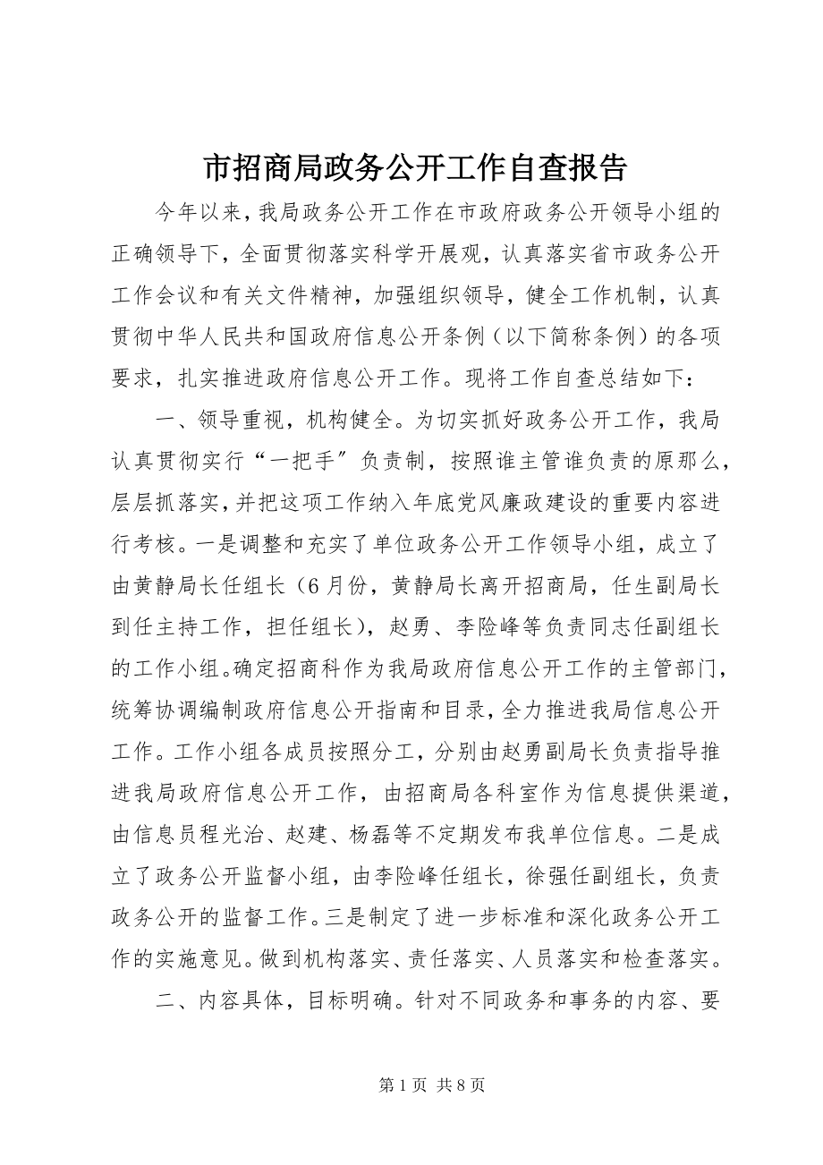 2023年市招商局政务公开工作自查报告.docx_第1页