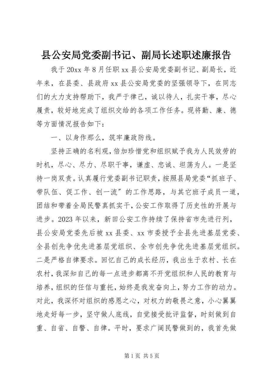 2023年县公安局党委副书记副局长述职述廉报告.docx_第1页