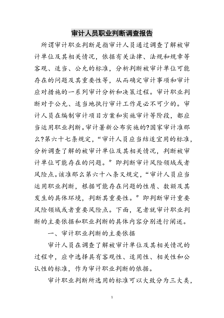 2023年审计人员职业判断调查报告范文.doc_第1页