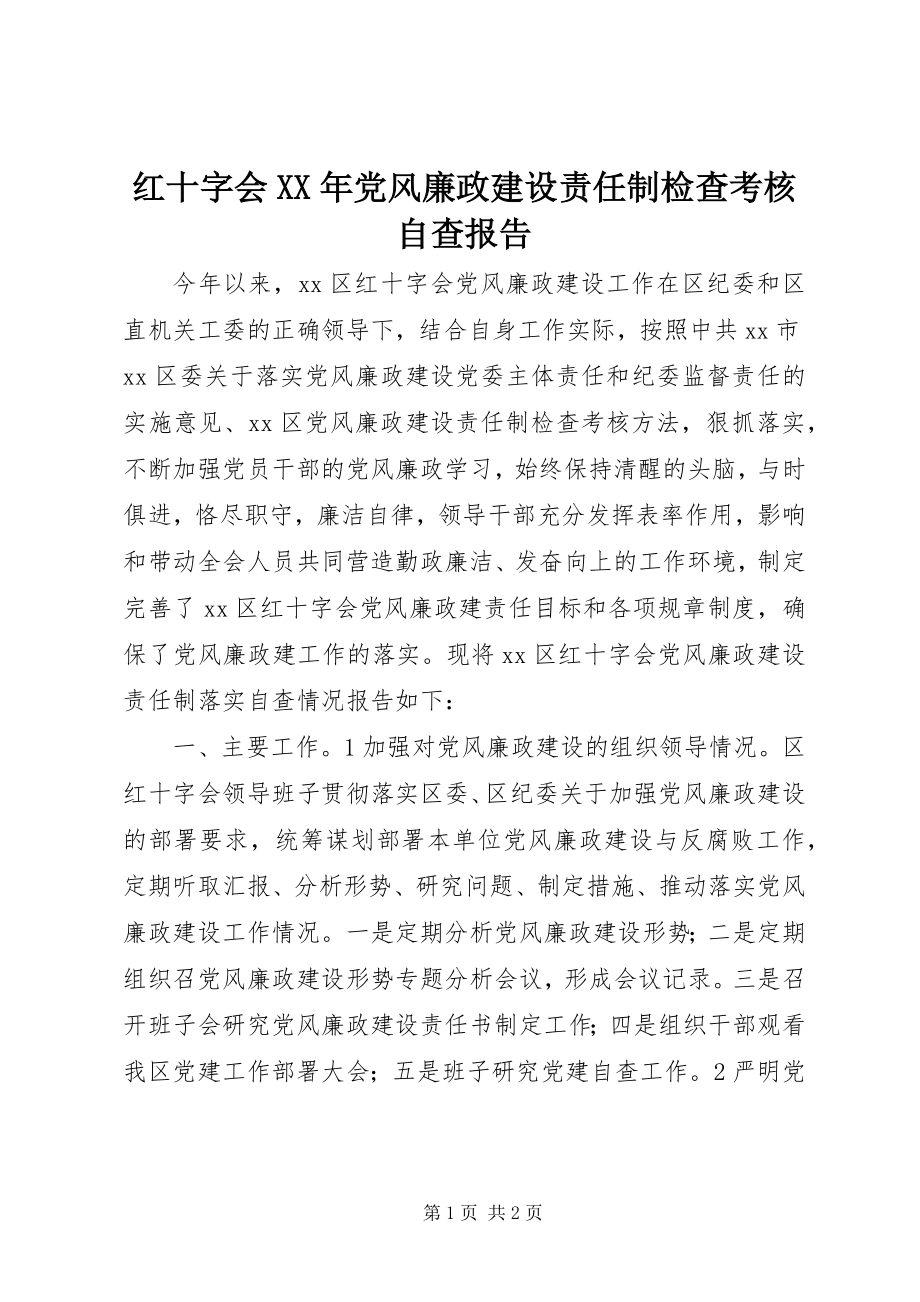 2023年红十字会党风廉政建设责任制检查考核自查报告.docx_第1页