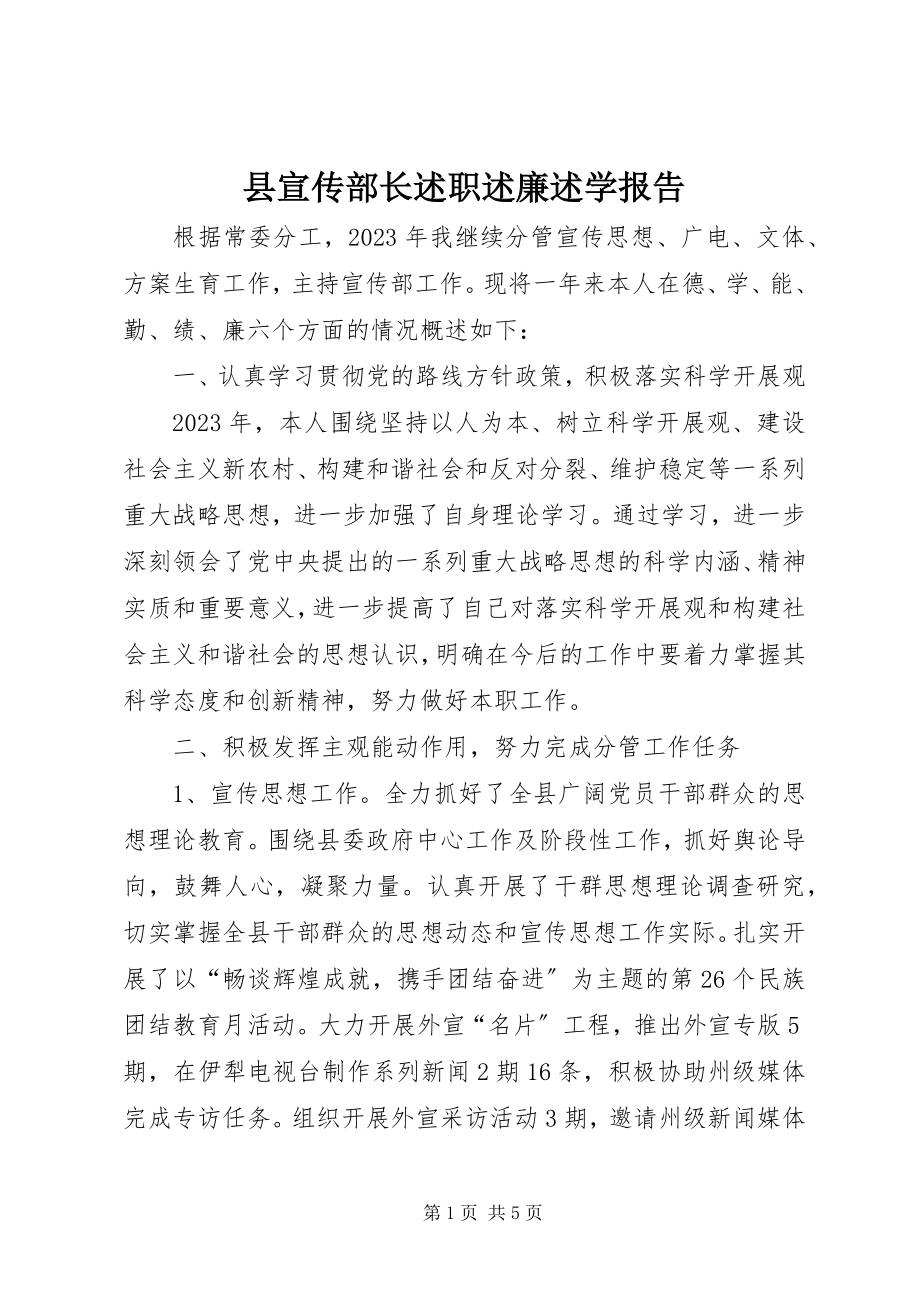 2023年县宣传部长述职述廉述学报告.docx_第1页