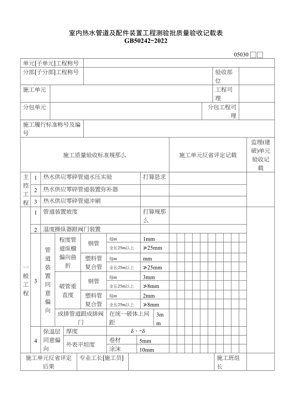 2023年建筑行业室内热水管道以及配件安装工程.docx_第1页