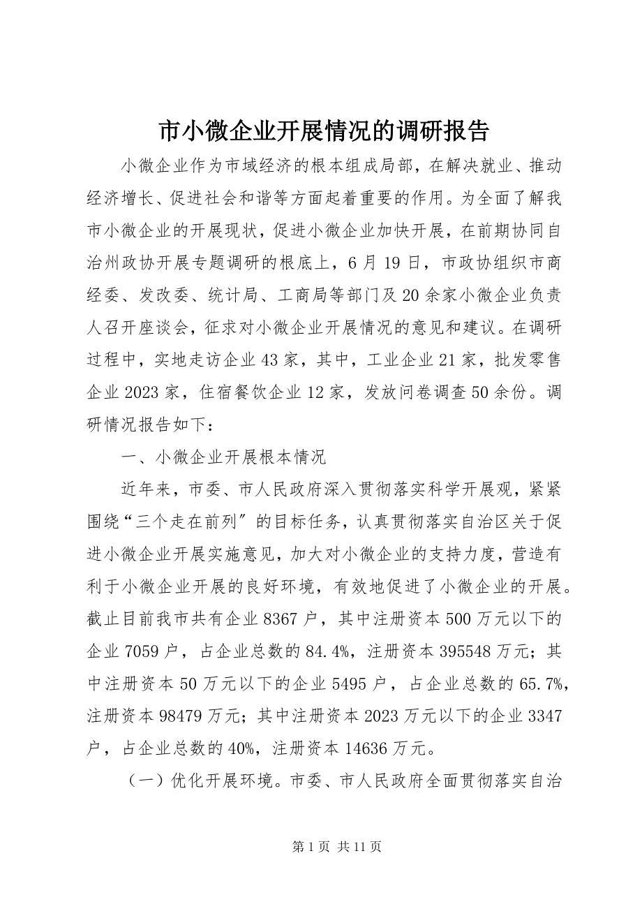 2023年市小微企业发展情况的调研报告.docx_第1页