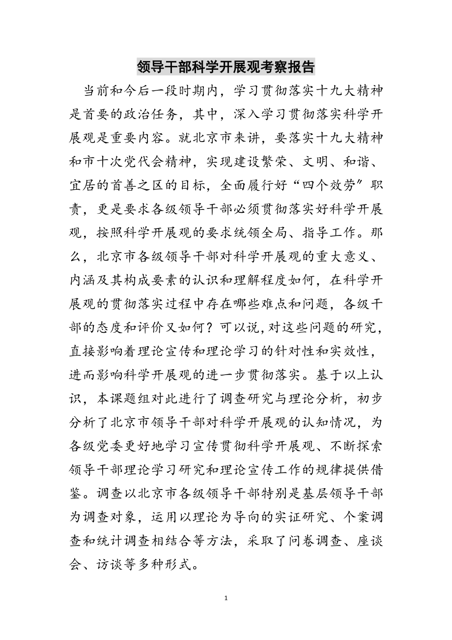 2023年领导干部科学发展观考察报告范文.doc_第1页