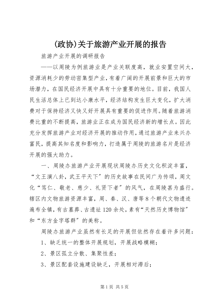 2023年政协关于旅游产业发展的报告.docx_第1页