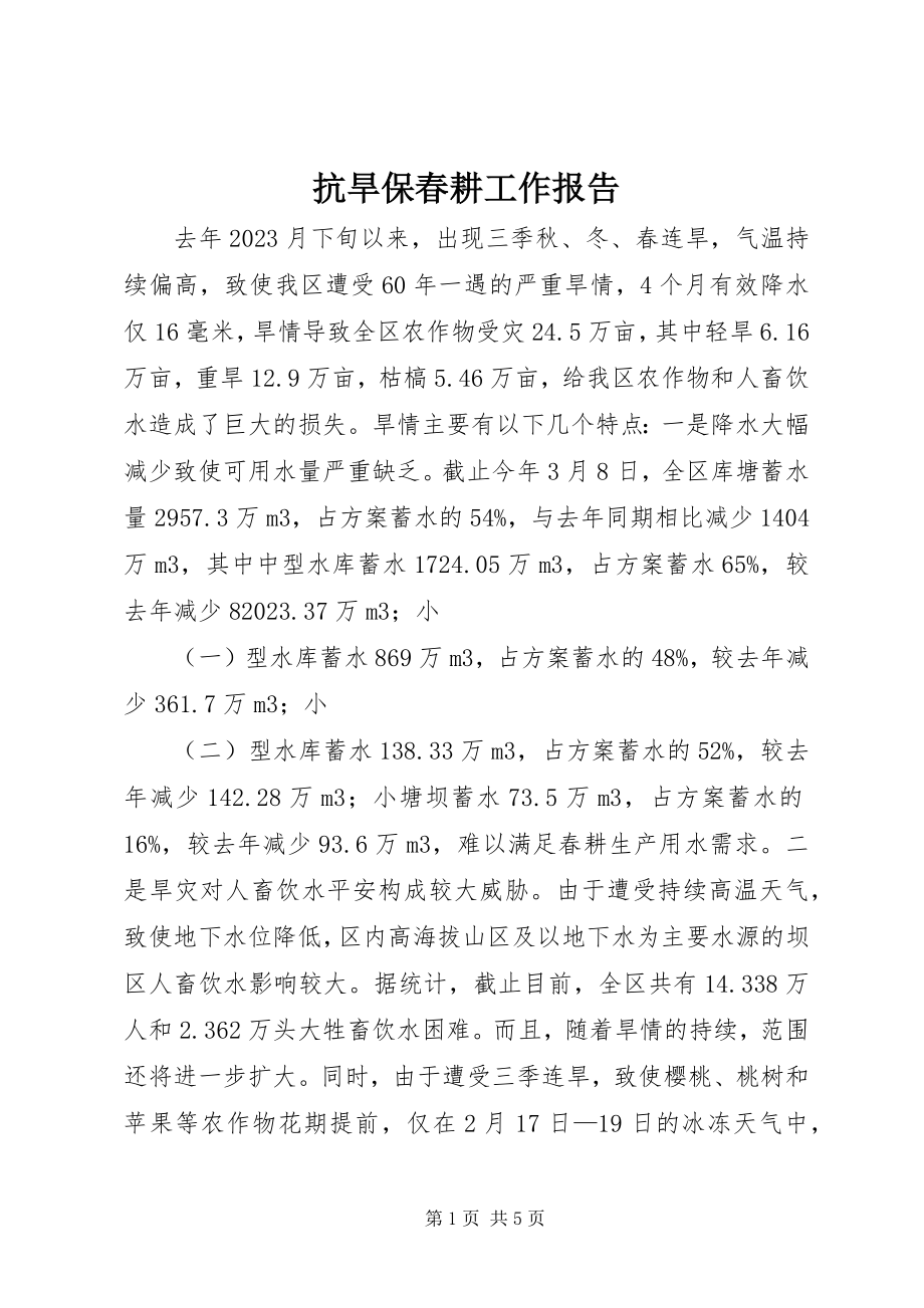 2023年抗旱保春耕工作报告.docx_第1页