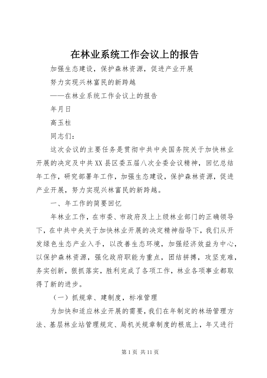 2023年在林业系统工作会议上的报告.docx_第1页