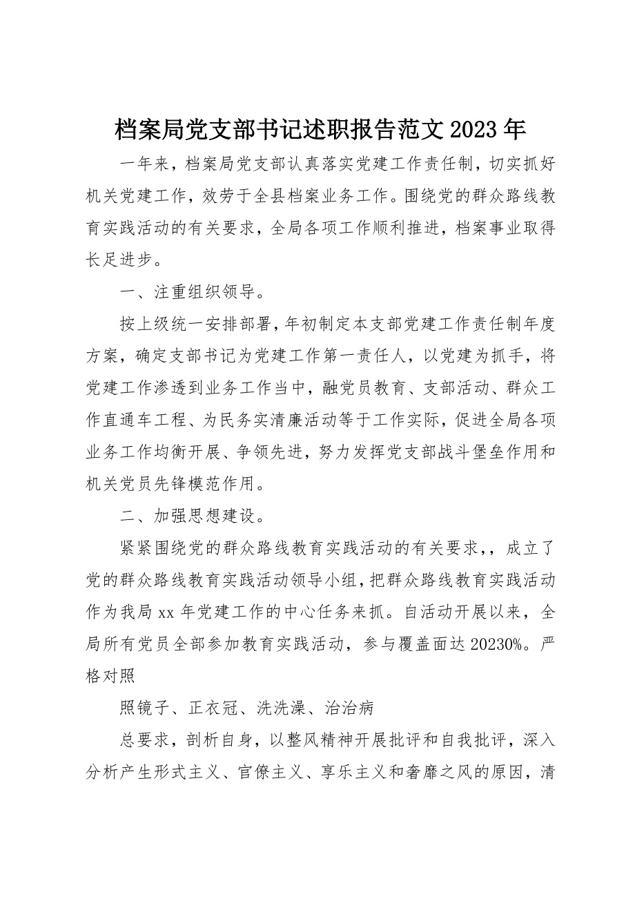 2023年档案局党支部书记述职报告某年新编.docx_第1页