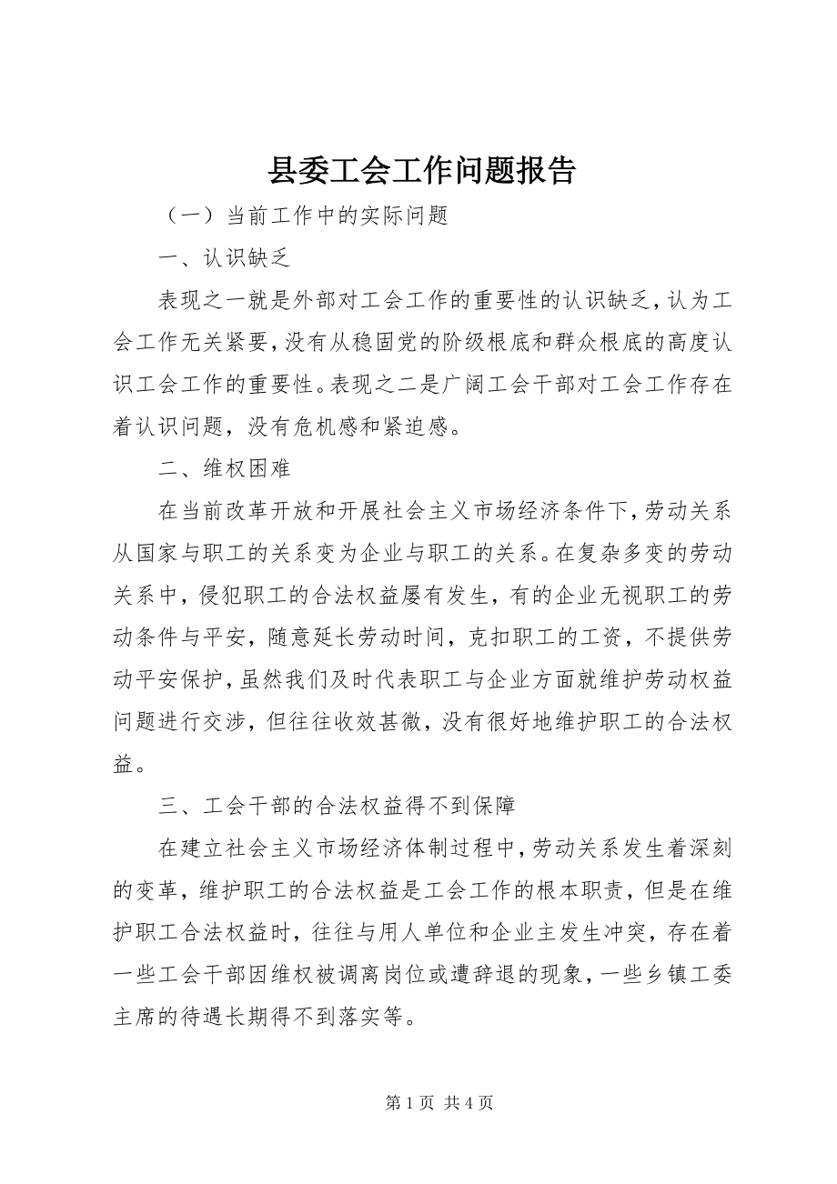 2023年县委工会工作问题报告.docx_第1页