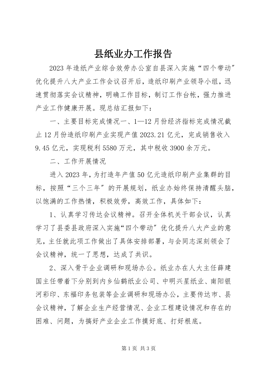 2023年县纸业办工作报告.docx_第1页