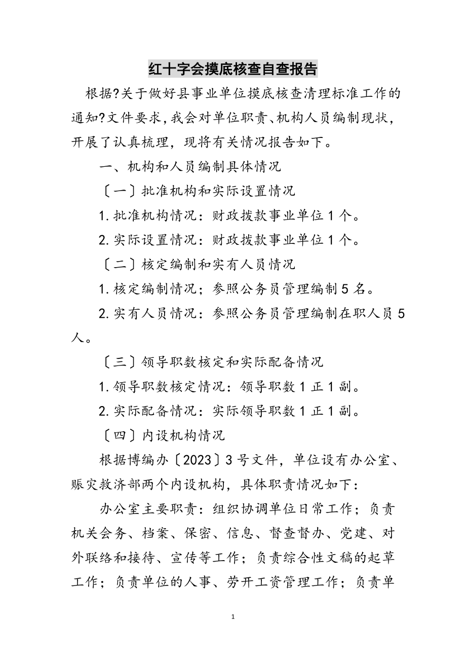 2023年红十字会摸底核查自查报告范文.doc_第1页