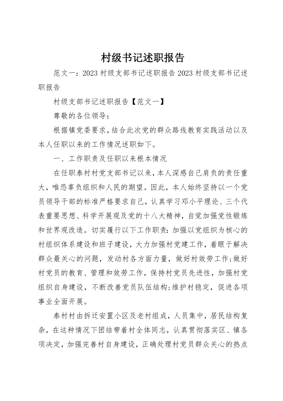 2023年村级书记述职报告新编.docx_第1页