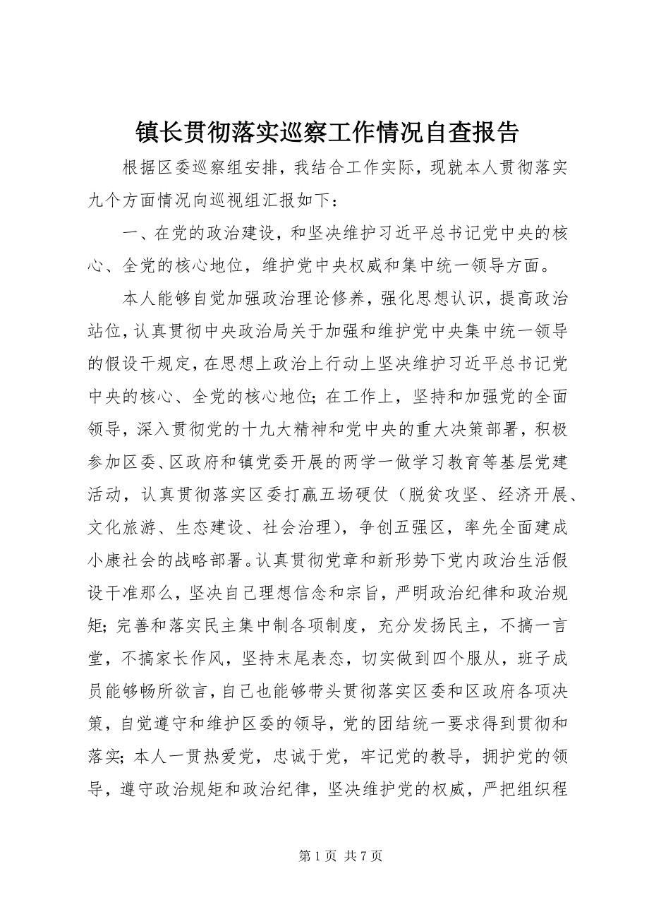 2023年镇长贯彻落实巡察工作情况自查报告.docx_第1页