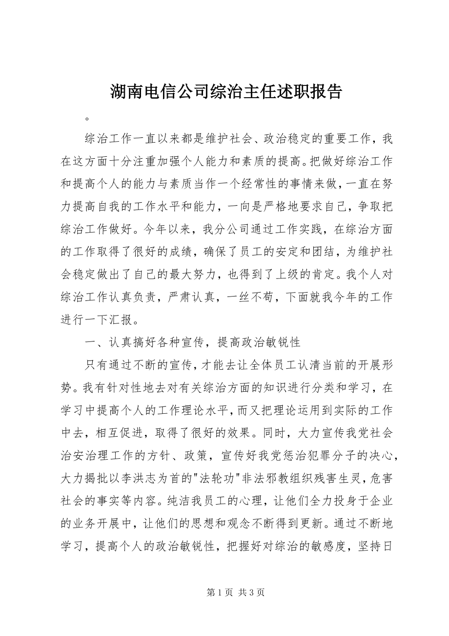 2023年湖南电信公司综治主任述职报告.docx_第1页