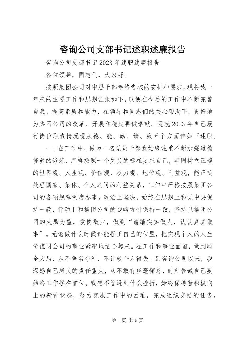 2023年咨询公司支部书记述职述廉报告.docx_第1页