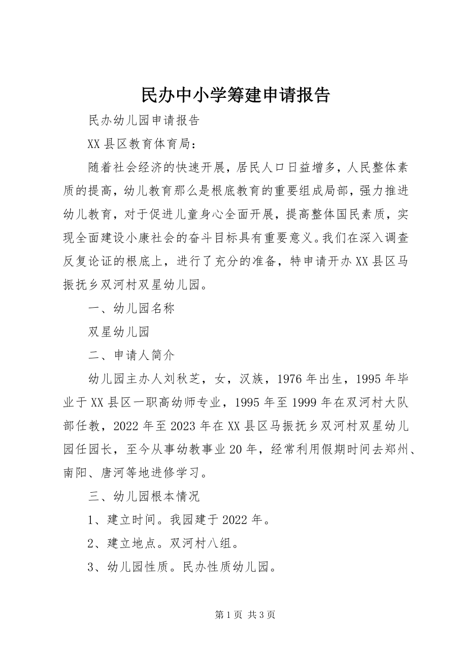 2023年民办中小学筹建申请报告.docx_第1页