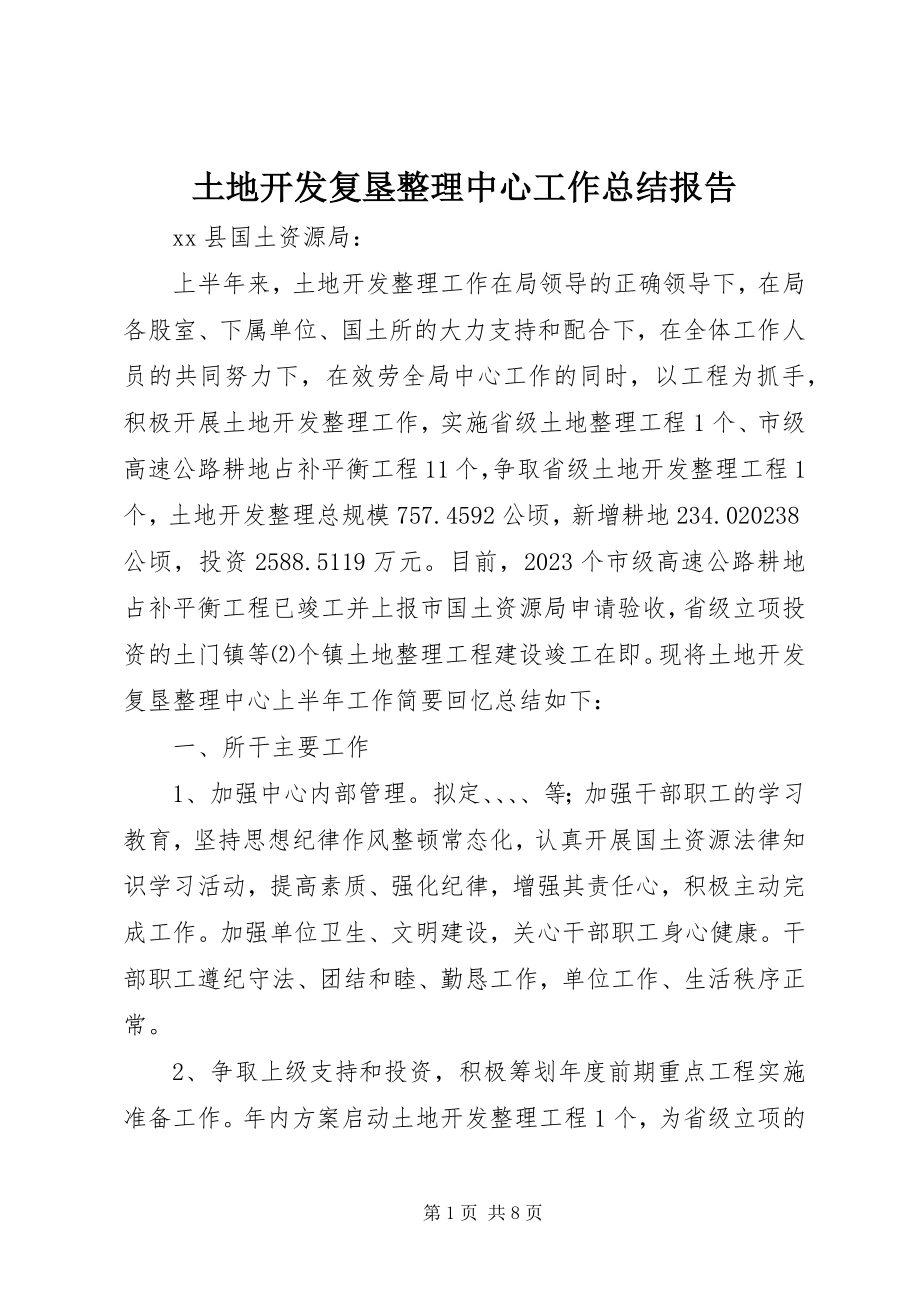 2023年土地开发复垦整理中心工作总结报告.docx_第1页