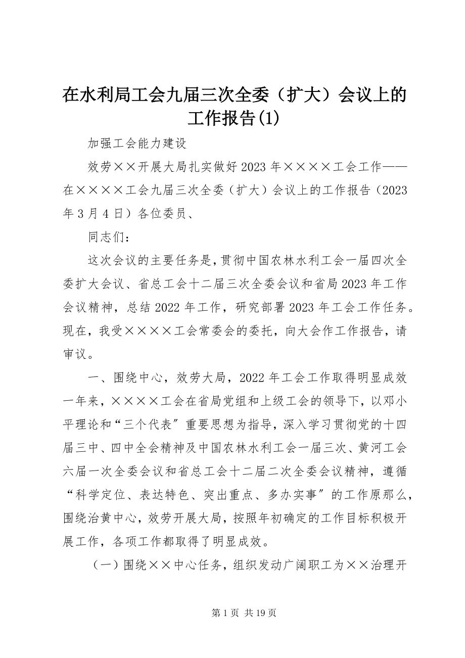 2023年在水利局工会九届三次全委会议上的工作报告1.docx_第1页