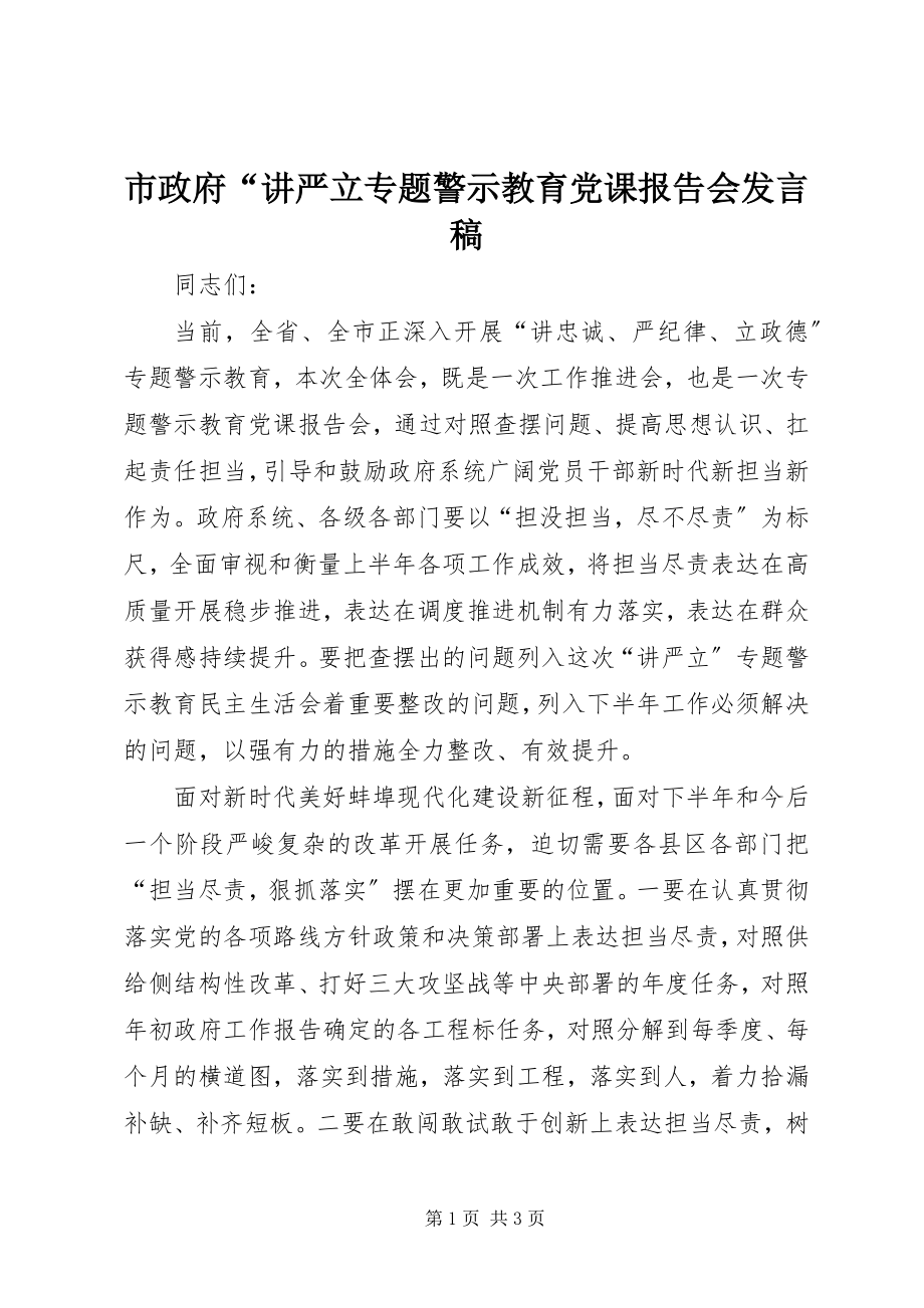 2023年市政府“讲严立专题警示教育党课报告会讲话稿.docx_第1页