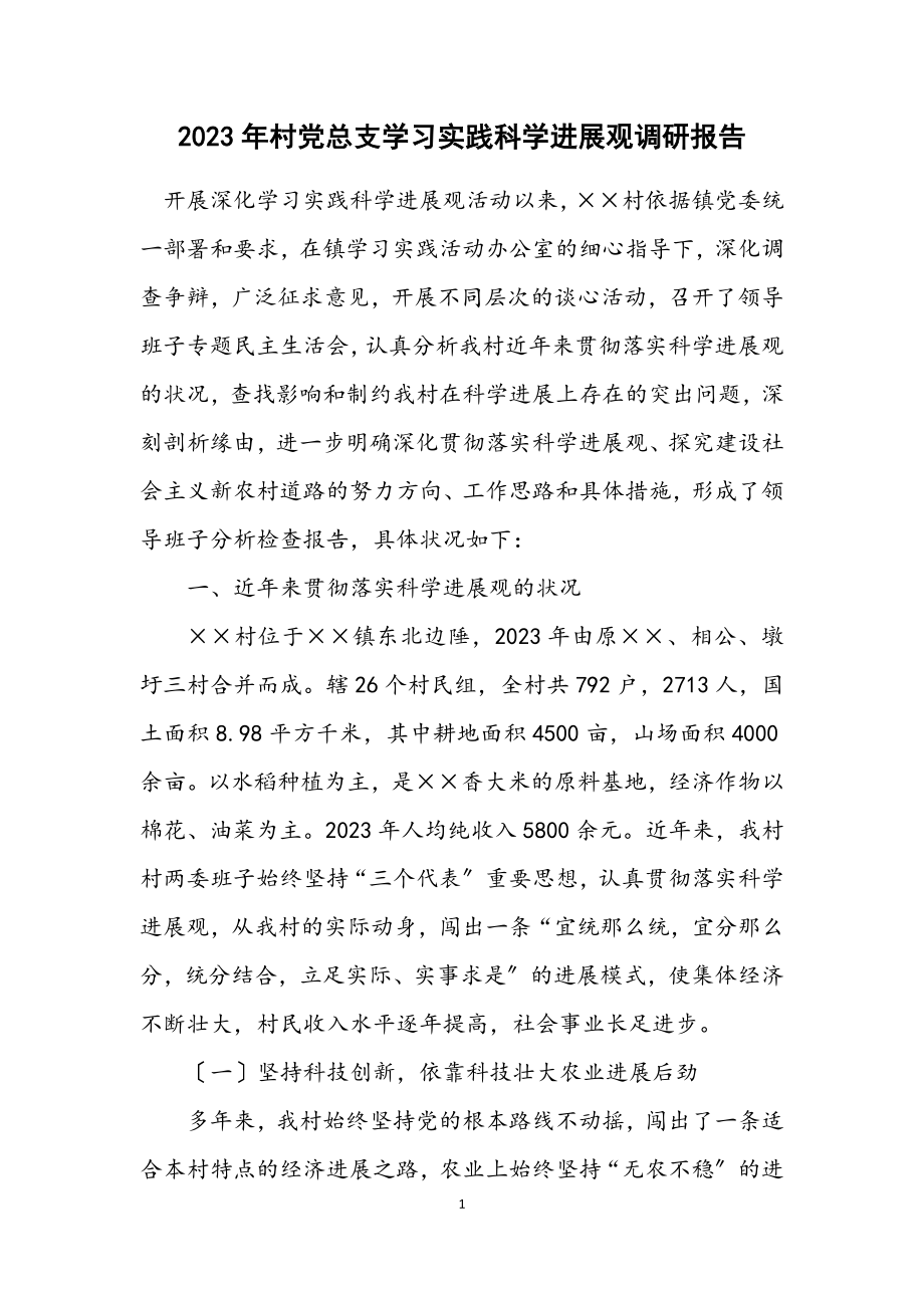 2023年村党总支学习实践科学发展观调研报告.docx_第1页