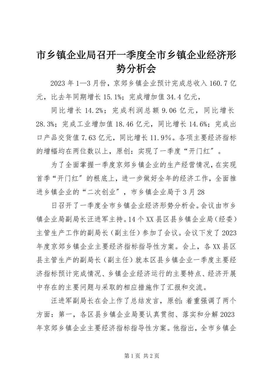 2023年市乡镇企业局召开一季度全市乡镇企业经济形势分析会.docx_第1页