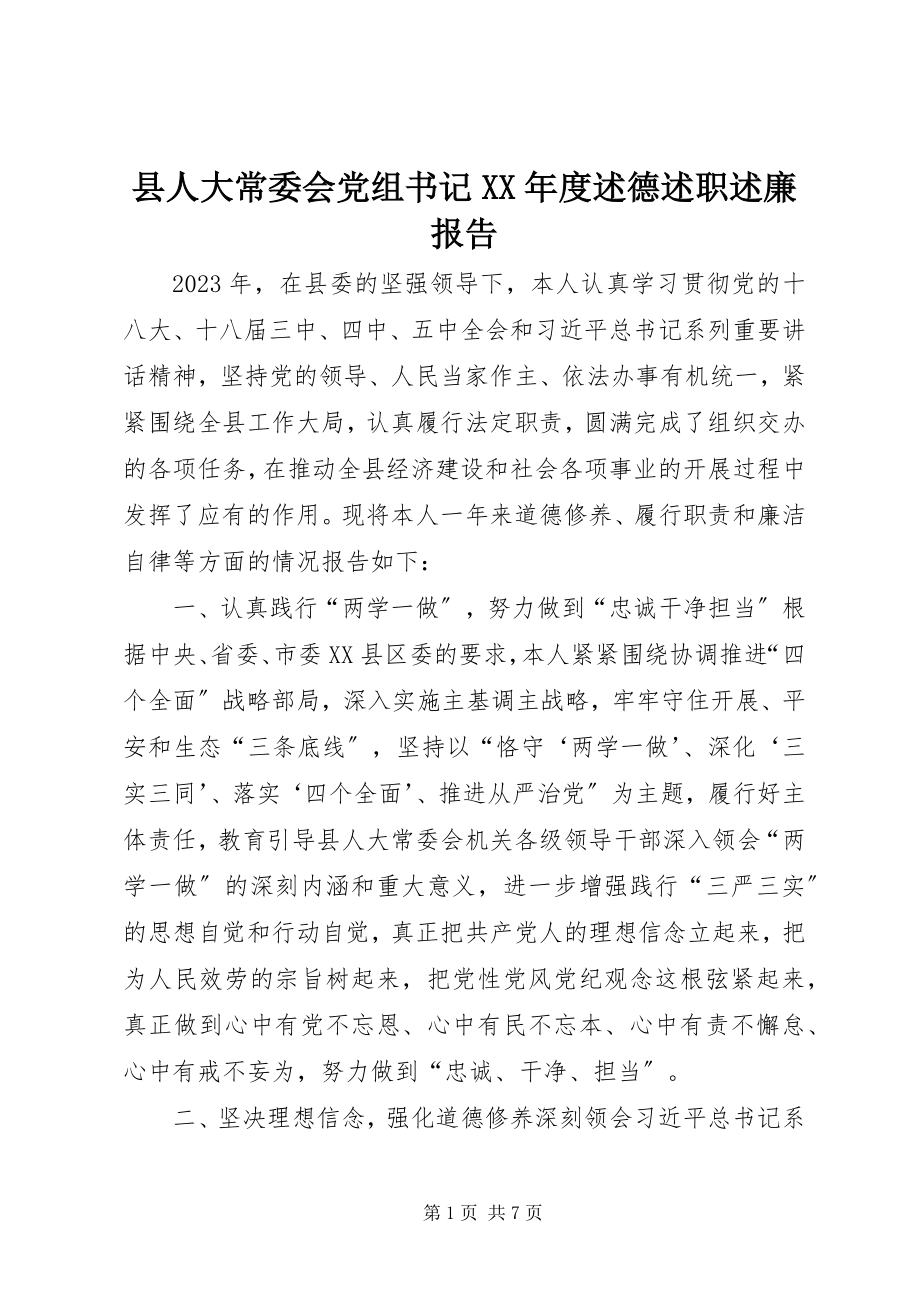 2023年县人大常委会党组书记度述德述职述廉报告.docx_第1页