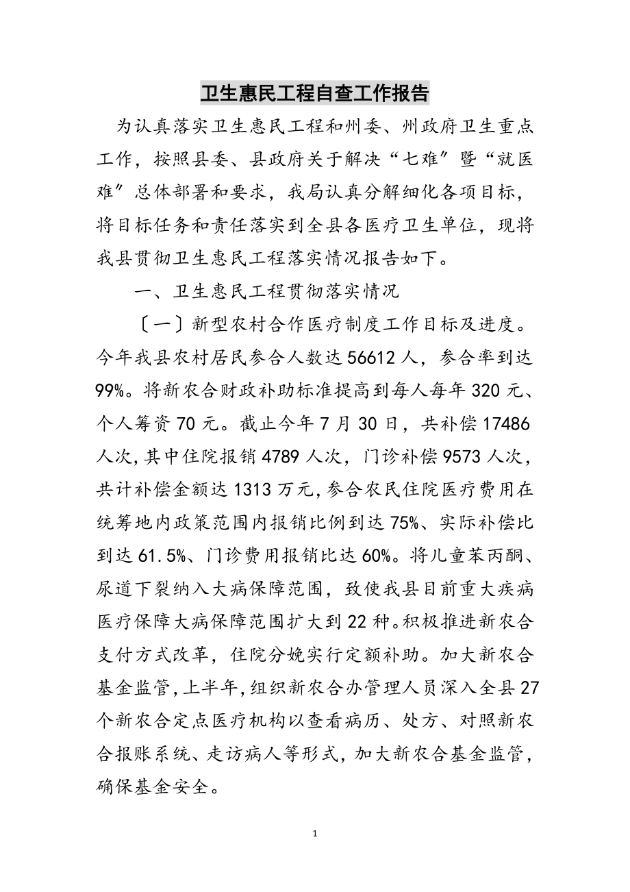 2023年卫生惠民工程自查工作报告范文.doc_第1页