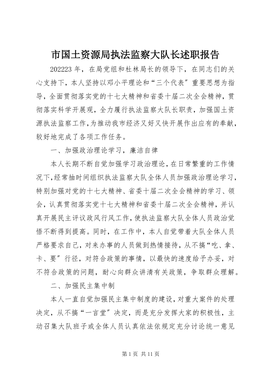 2023年市国土资源局执法监察大队长述职报告.docx_第1页